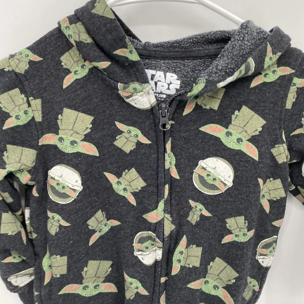 Star Wars Kids Yoda Print Long Sleeve Full Zip Hoodie Sweatshirt Black Size 5